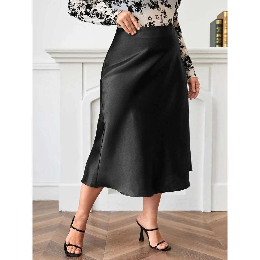 A Line Plus Size Skirts for Women High Waist Zipper Satins Big Swing Outfit Autumn Trendy Elegant Simple Fashion Clothing