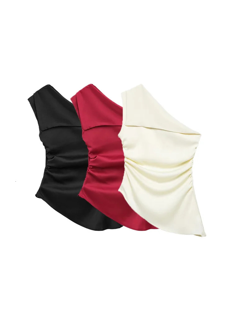 TRZA Womens Asymmetric Draped Blouse One Shoulder Side Zipper Chic Fashion Top Female Shirt 250514