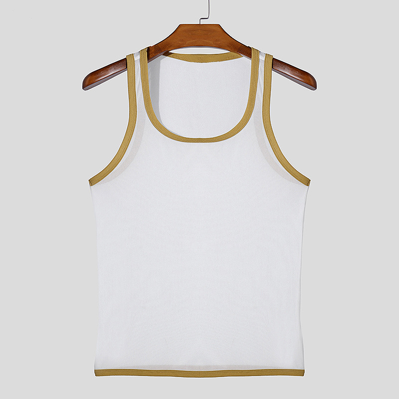 Men's T Shirts Summer men's fitness tight mesh sports vest sexy lightweight mesh transparent I-shaped vest