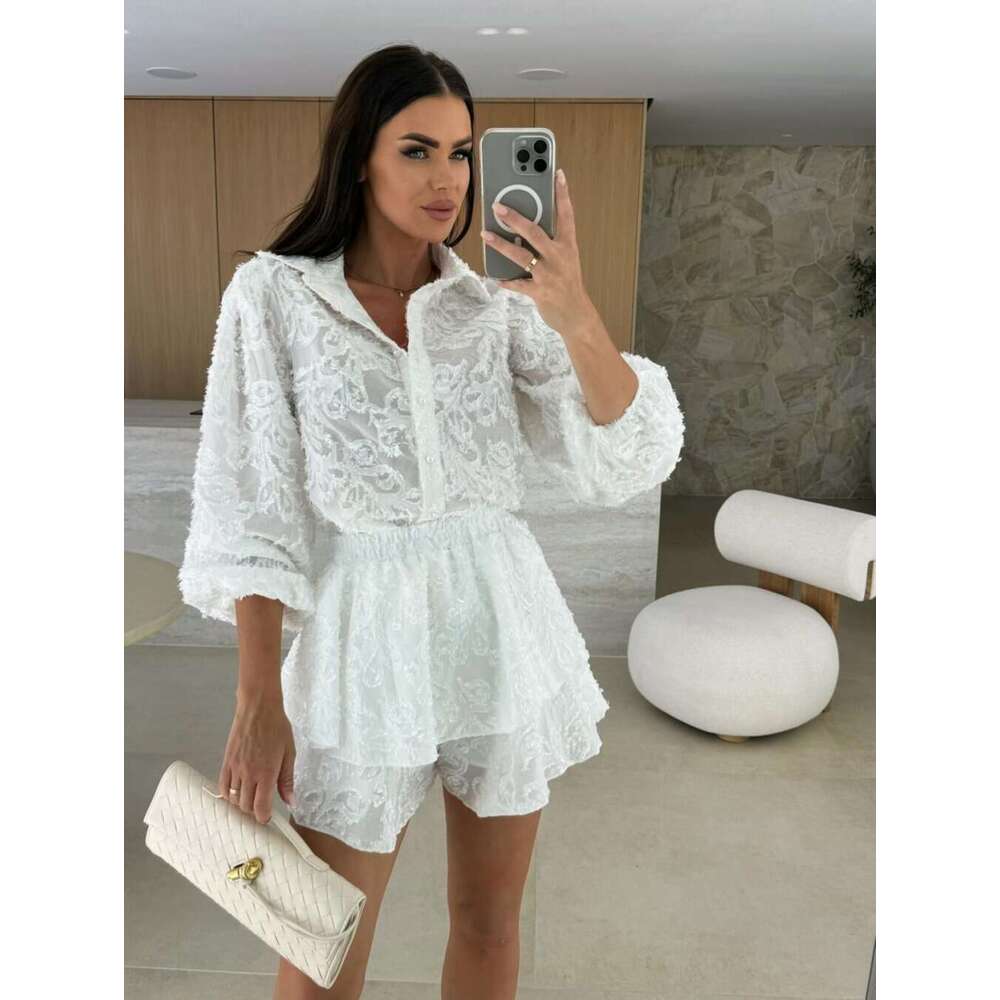 Sets for Women Outfits 25 Year Summer Lace Hollow Out Casual Long Sleeved Set -68689 Washable Gentle Wind Leisure Time Business Affairs New Product