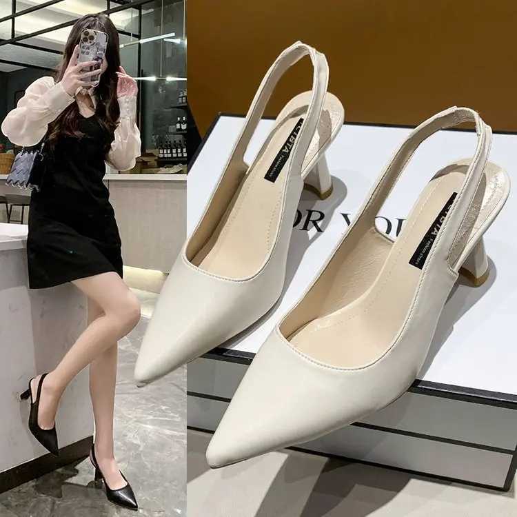 High heels womens slim heels toe caps sandals empty back shallow mouth single shoes pointed shoes womens shoes W250514