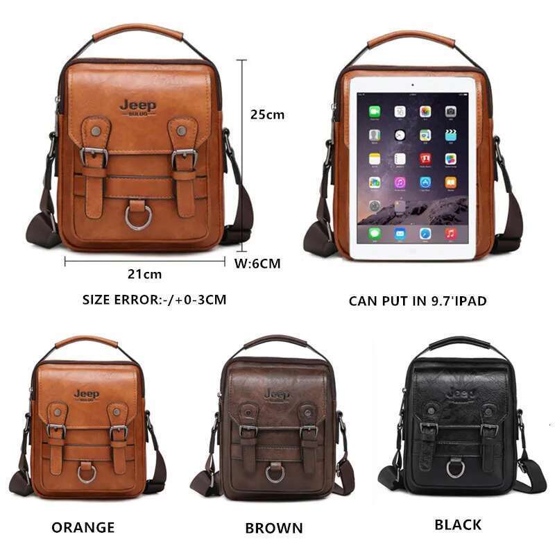 JEEP BULUO Multi-Function Business Handbags Men New Man's Shoulder Large Capacity Leather Messenger Bag Crossbody Big Brand