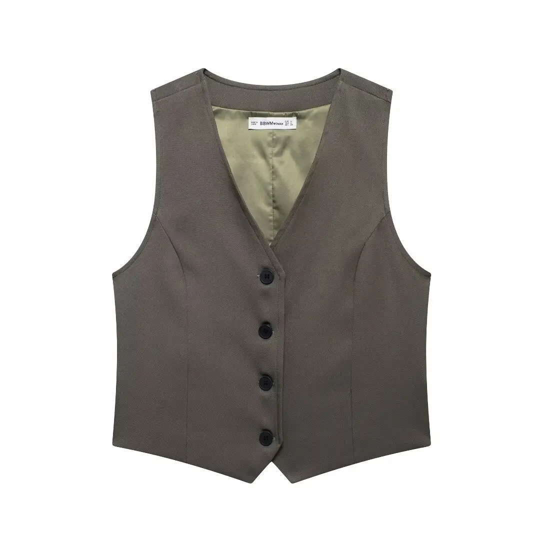 DUOPERI Womens Fashion Solid Single Chest Vest Vneck Sleeveless Jacket 250506