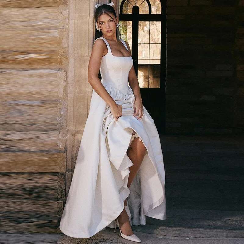 Fashionable and elegant long skirt solid color women's summer street new slim fit elastic satin dress Y2K clothing