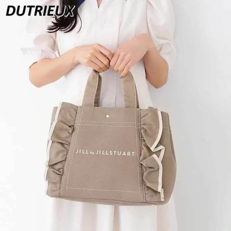 Japanese Style Ruffles Canvas Bag New Large Size Bags Girls Commuter Portable Messenger All-Matching Casual Handbags for Women