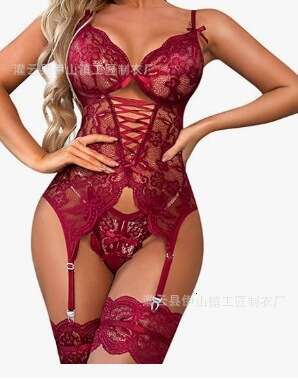 Sexy Lace Lingerie Sexy Lingerie Temptation Lace Perspective Backless Deep V Bow Erotic Suit KQ