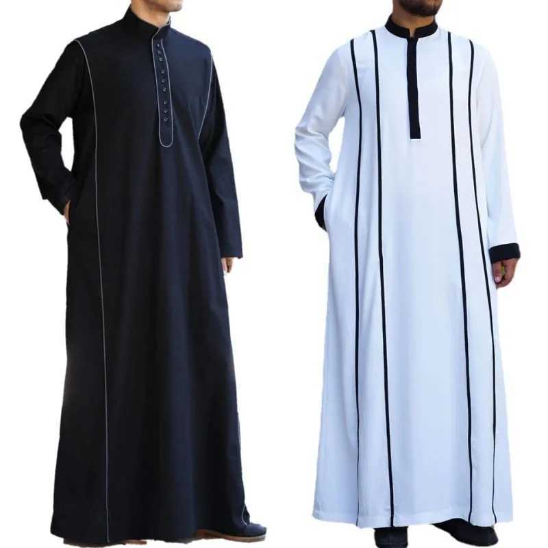 Islamic Man Long Sleeve Stand Collar Robe Ethnic Style Turkey Dress Muslim Loose Robe for Men Jubba Thobe Arab Clothes Ramadan X250514