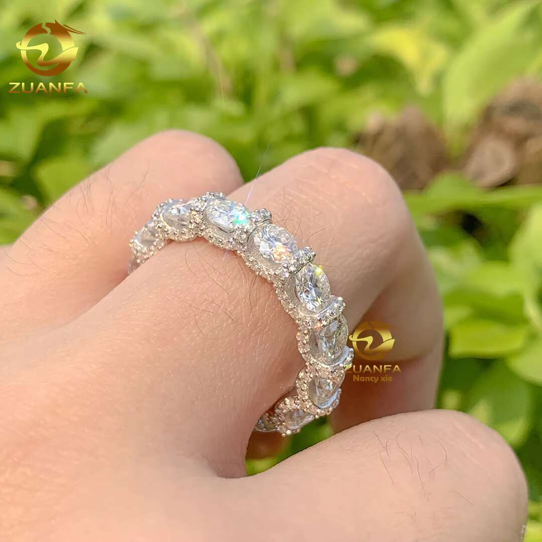 New Arrivals 925 Sterling Silver Pass Diamond Tester Round 4.25mm Side Iced Out Jewelry Eternity Moissanite Ring