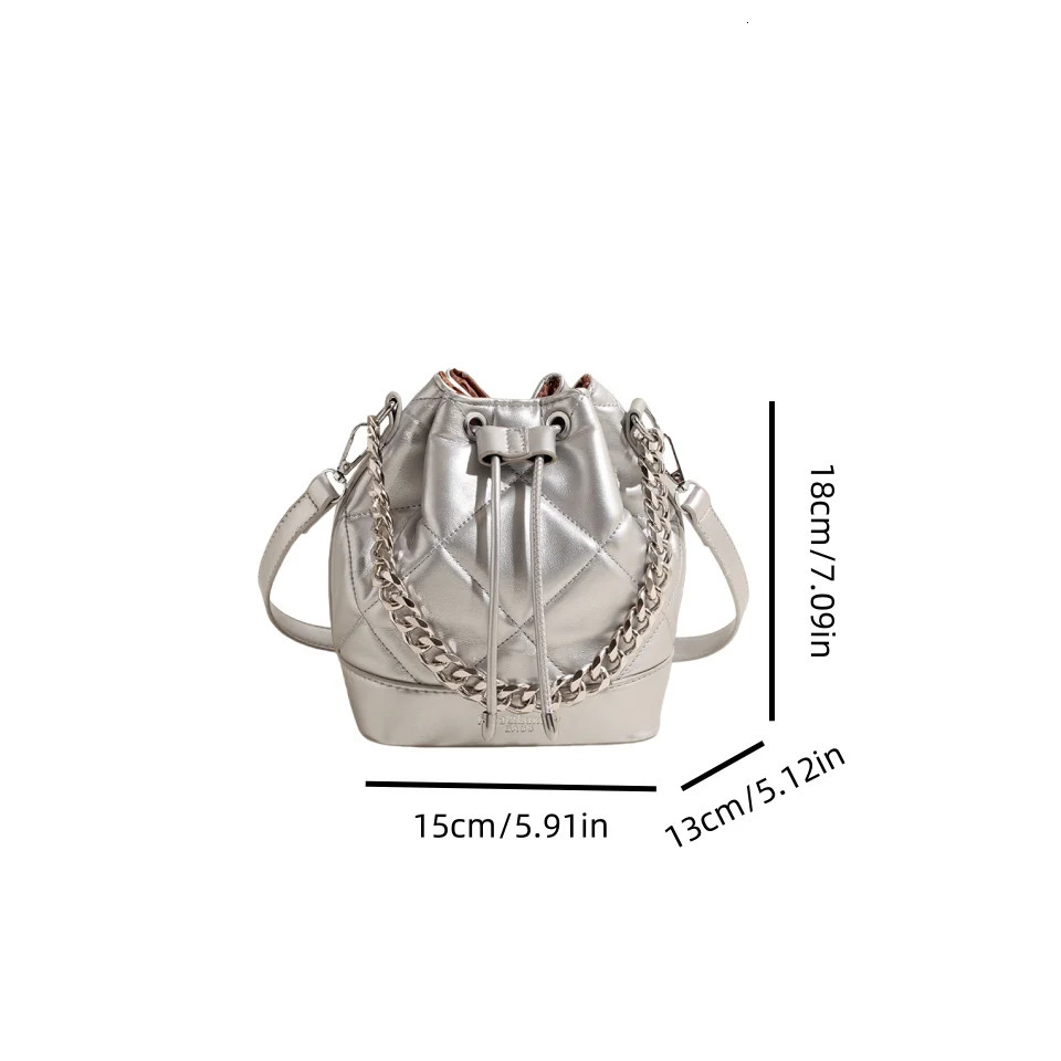 Womens PU Fashion Chain Handbag Messenger Bag Bucket 250514