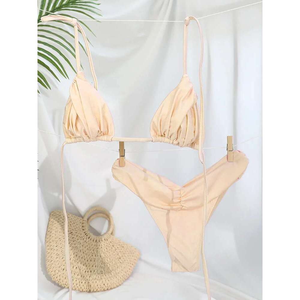 Miyouj New Swimsuit Solid Color Bikinis Two Piece Suit Women Swimwear Bandage Bathsuit Low Waist Bathwear Triangle Biquini