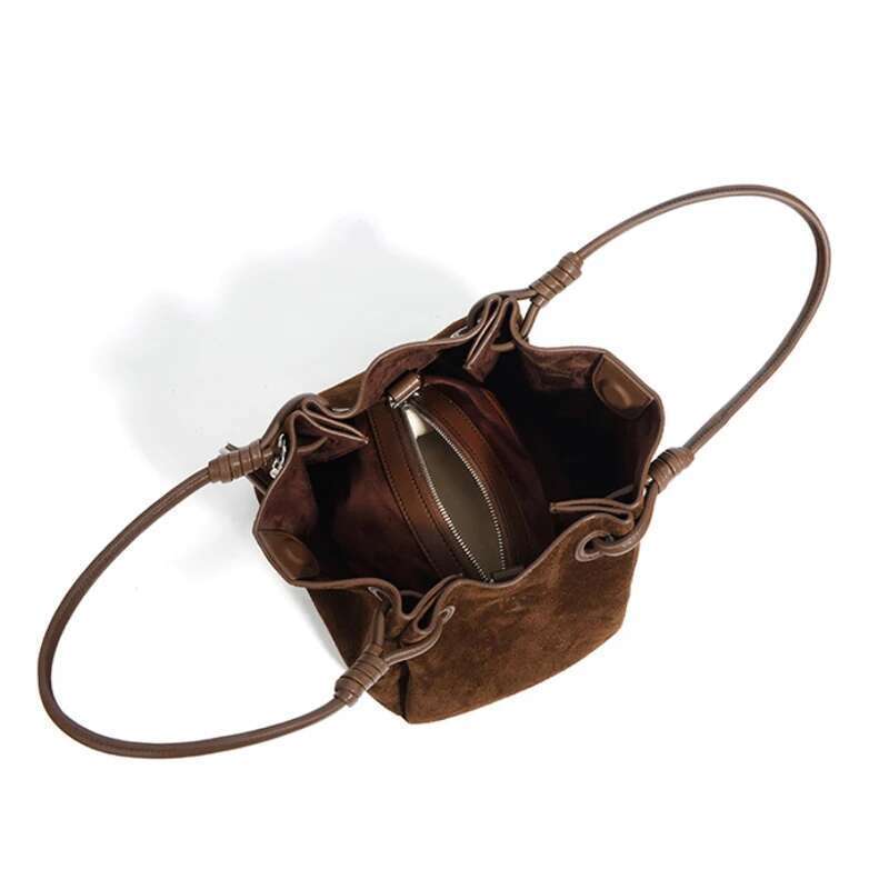 Suede Leather Crossbody Shoulder Bag,High Quality Shopper Basket Bucket Bag,Trendy Classic Women's Vintage Brown Handbag