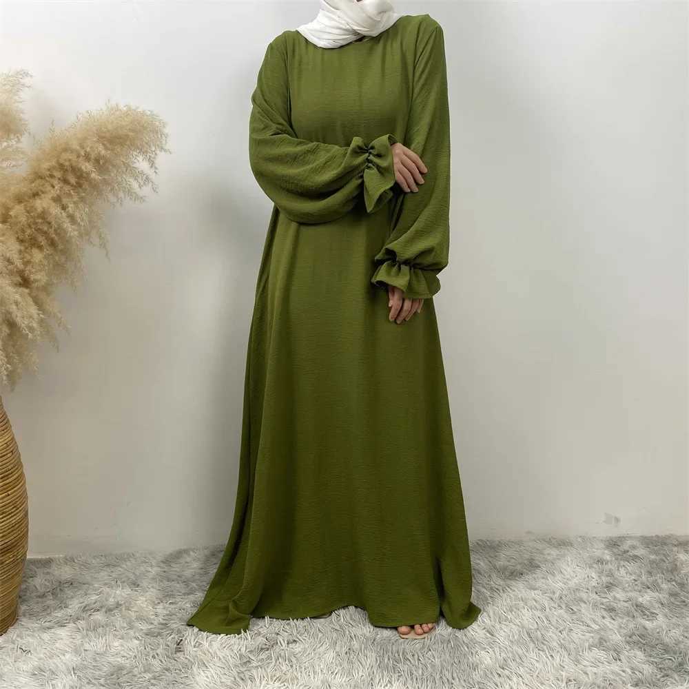 2025 New Modest Abaya Ruffle Slve Dress High Quty Nida with Pockets Eid Ramadan Islamic Clothing Muslim Women Maxi Dress X250514