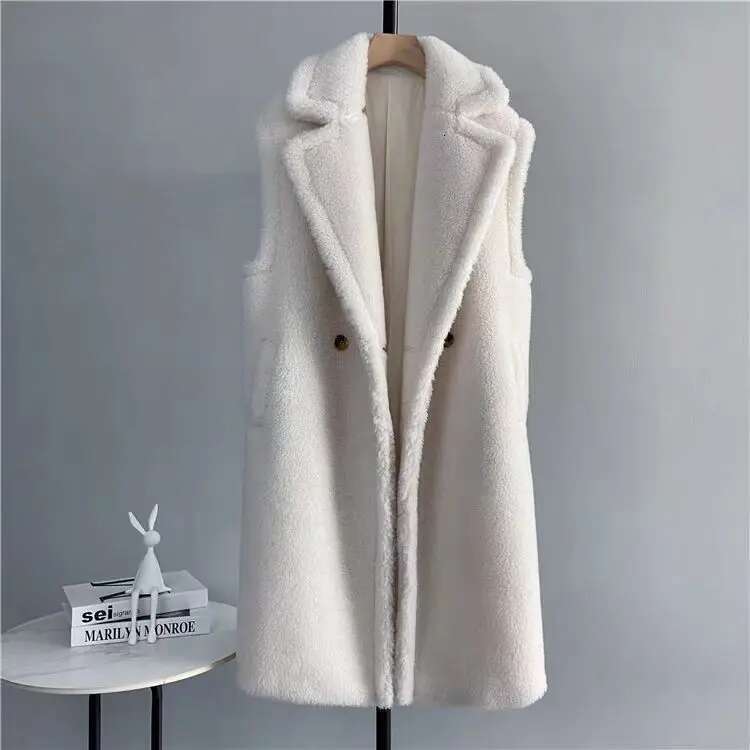 Getspring Women Vest 2024 Autumn Winter Sleeveless Imitation Waistcoat All Match Thickened Loose Long Faux Fur Jacket
