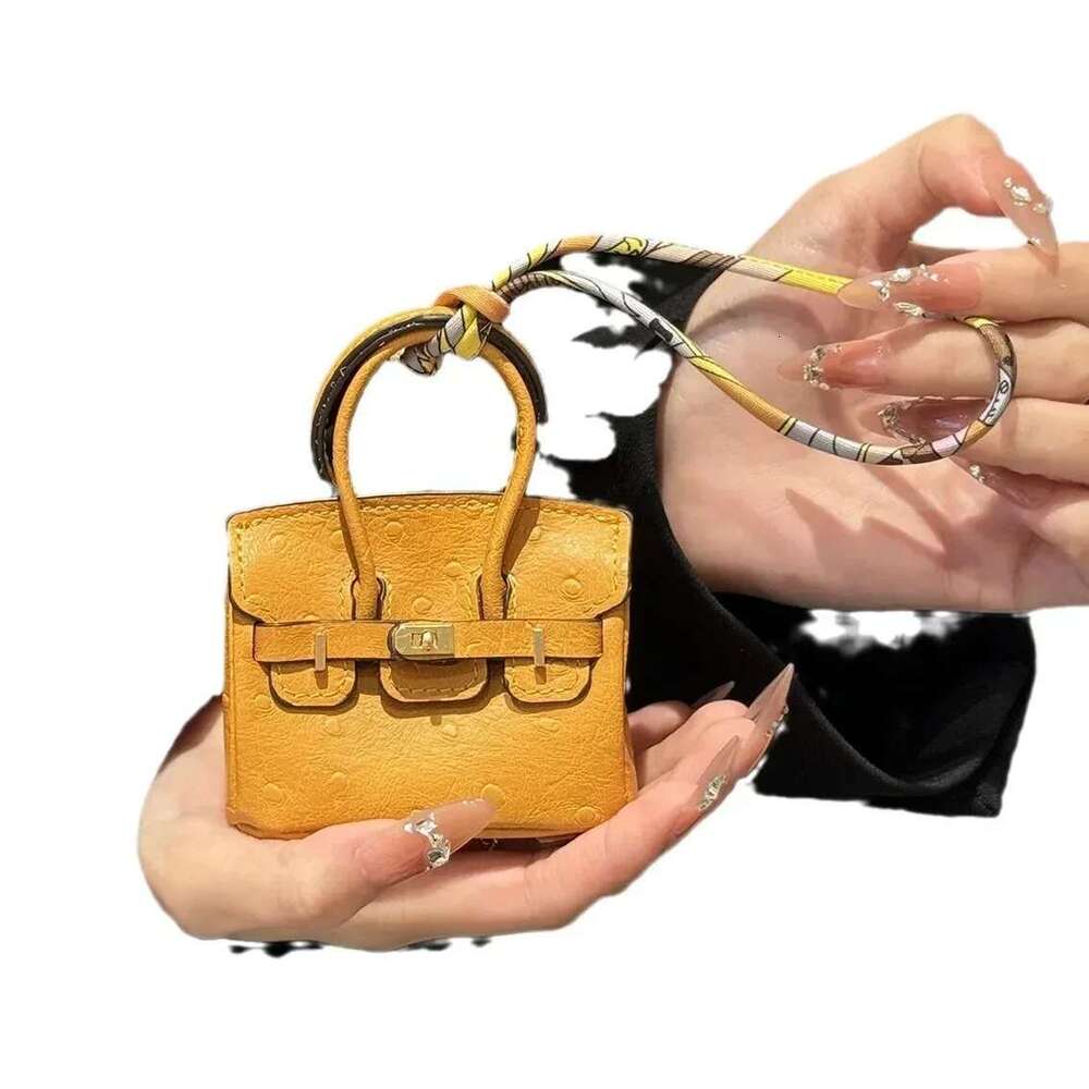 Premium Mini Platinum Bag Suitable For Apple 3 Universal Ostrich Pattern Pendant Bluetooth Earphone Protection Case