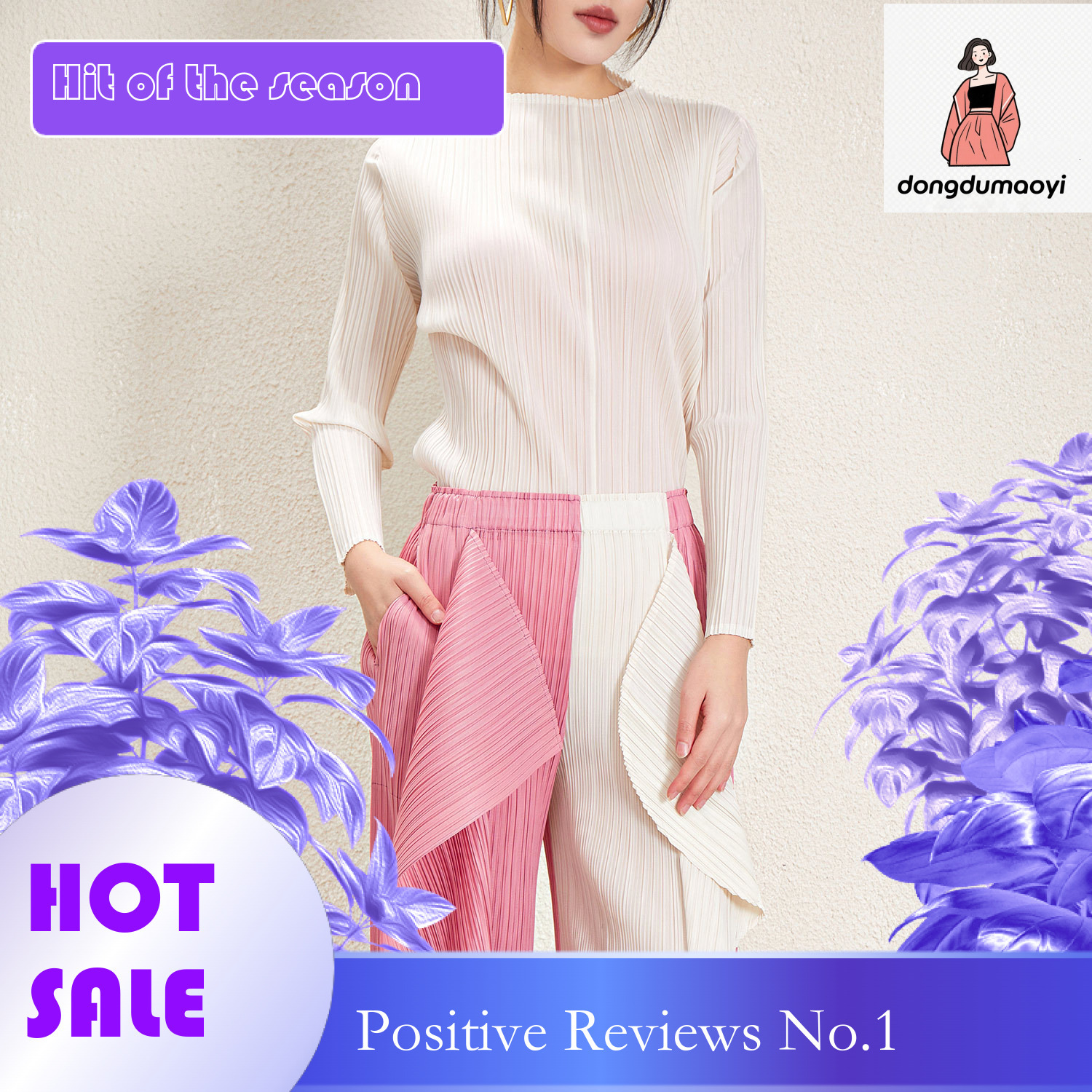 dongdumaoyi Miyake temperament long sleeved T-shirt for women's spring new collection, slim fit and slimming look, inner layer bottom shirt, plea