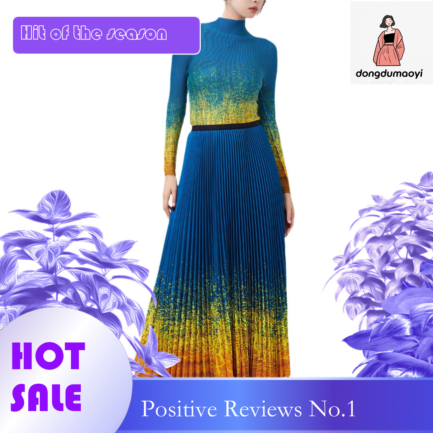 dongdumaoyi Elegant sophisticated, gradually changing color T-shirt skirt two-piece set, ins trendy and fashionable pleated women's clothing pers
