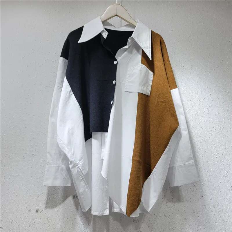 Getspring Women Shirt 2024 Autumn New Color Matching Fake Two Ladies Blouse Fashion All Match Loose Casual Long Female Tops