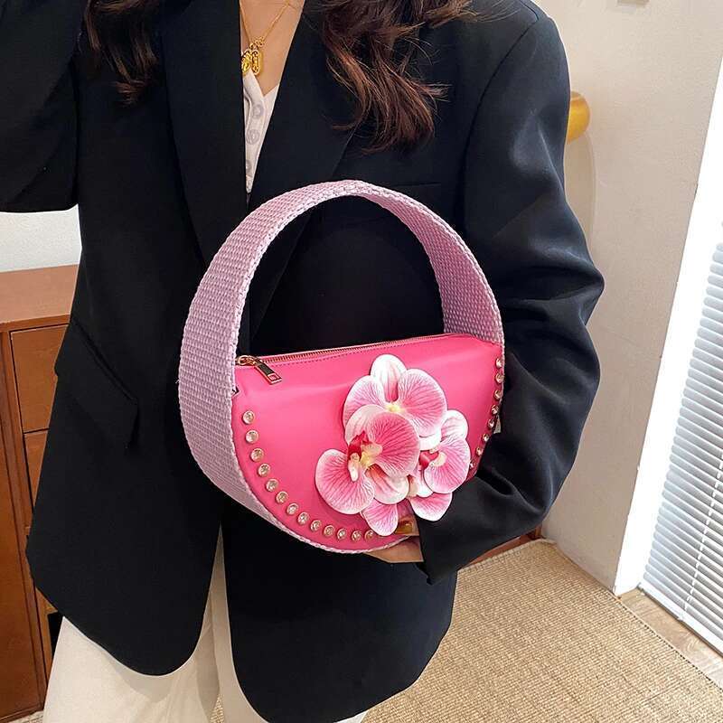 Evening Clutch Designer Floral Handbag Pink Wedding Party Purse Fashion Ladies Brand Semicircle Saddle Bag