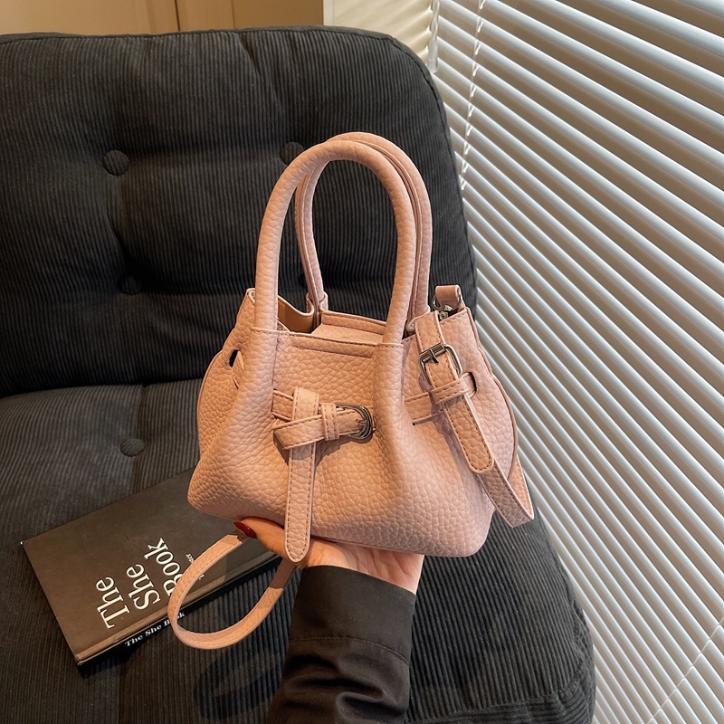 2025 New High end Lychee Pattern Handheld Folded Bucket Fashionable and Versatile Western Style Crossbody Women's Bag