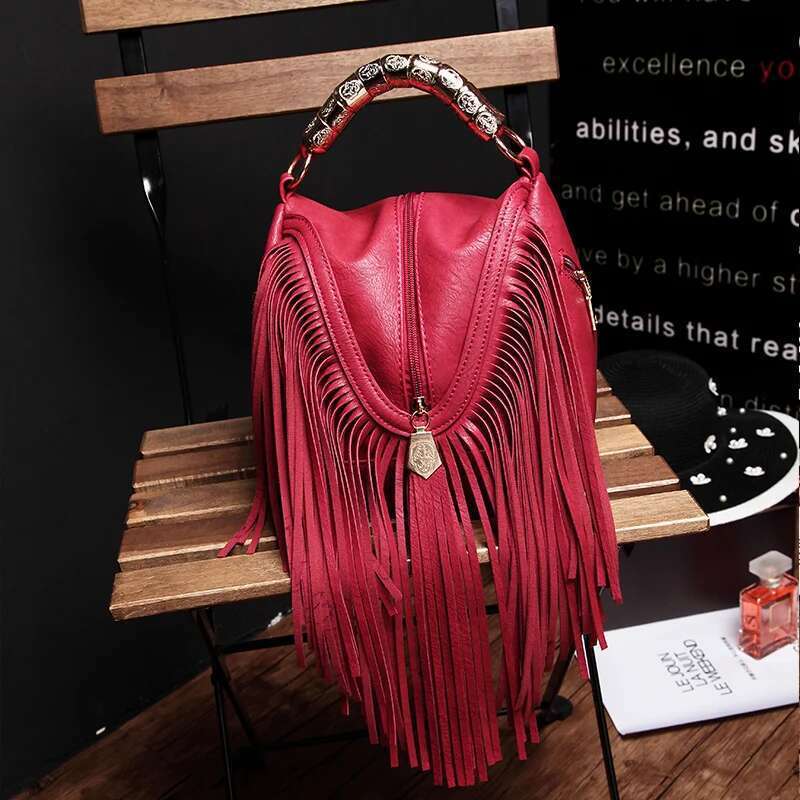 BENVICHED New Tassel Handbag Simple Cool Red Single Shoulder Fashion Women Satchel Bag C114