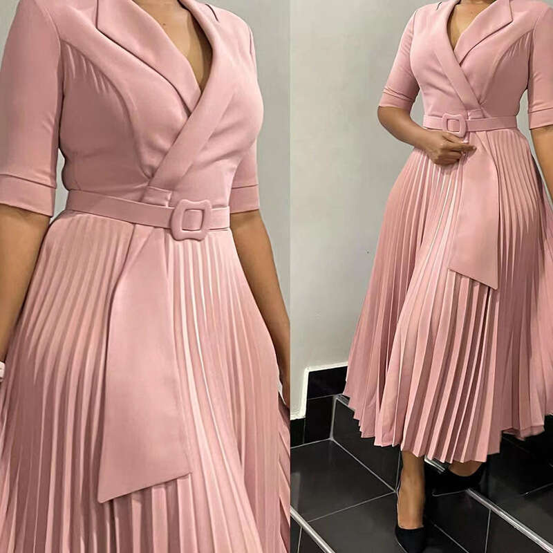 Women's Wear Women's Clothing Autumn And Winter New OL Fashion Suit Collar Pleated Waist Cinched Plus Size Dress