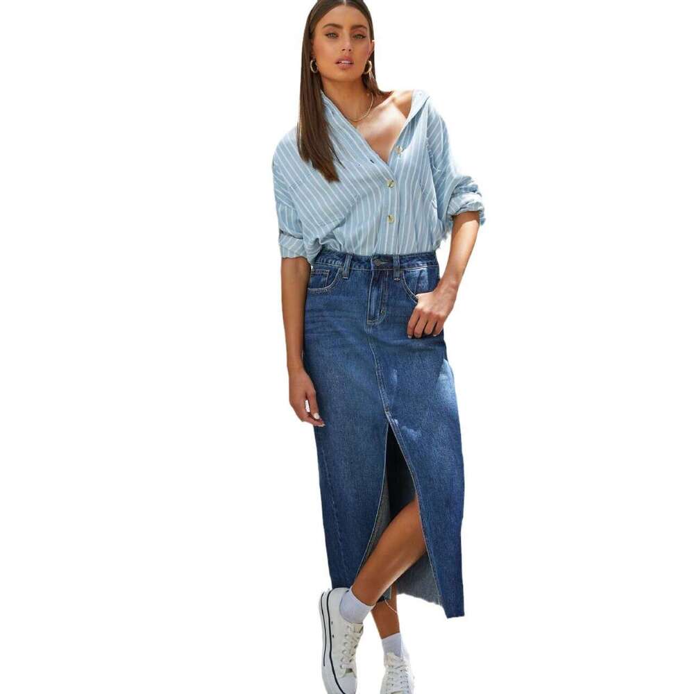 Sexy Spicy Girl A-line Pattern Split Slim denim Half Skirt 2024 Spring/Summer