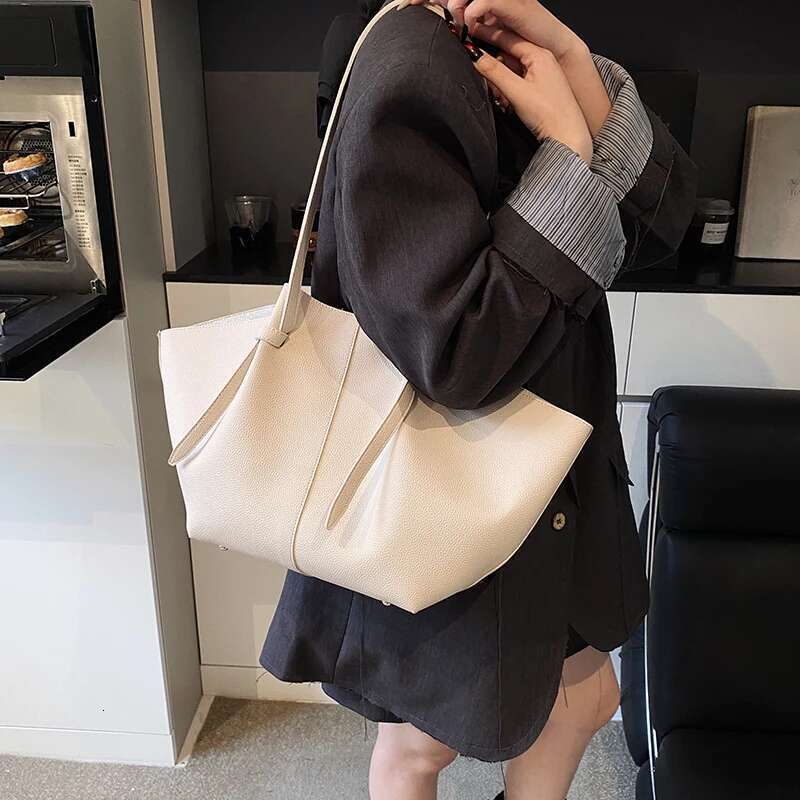 Women Fashion Shoulder Large Capacity PU Leather Casual Handbag Solid Color Simple Tote Purse Female Shopping Bag