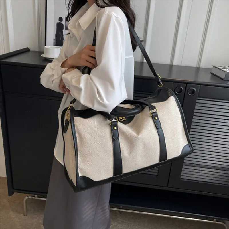 ISKYBOB Wen Travel Storage Handbag Vintage Fitness Lage Bag Single Shoder Crossbody Bag Large Nyl PU Leather Bag 2024 Z250514