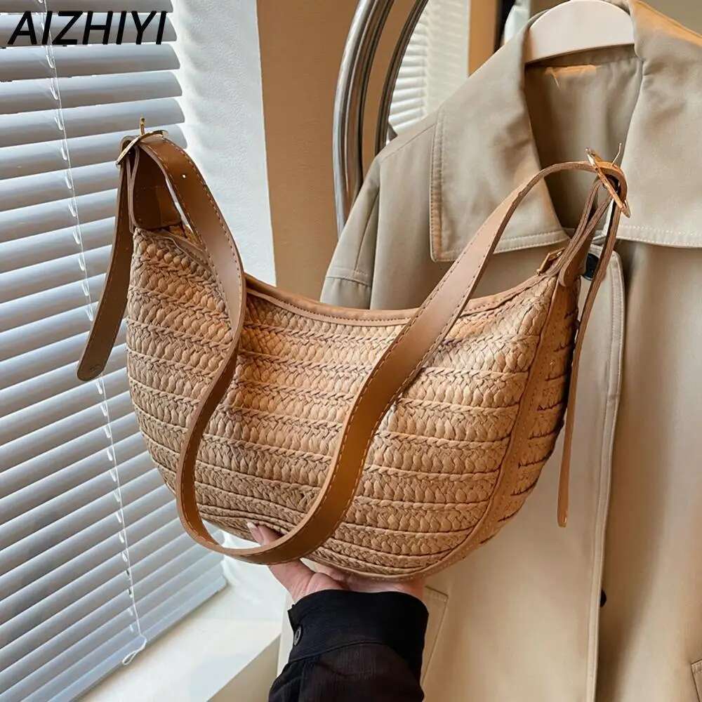 Summer Woven For Women Trendy Straw Shoulder Bags Casual Tote Raffia Hobo Crossbody Bag Rattan Travel Handbags New