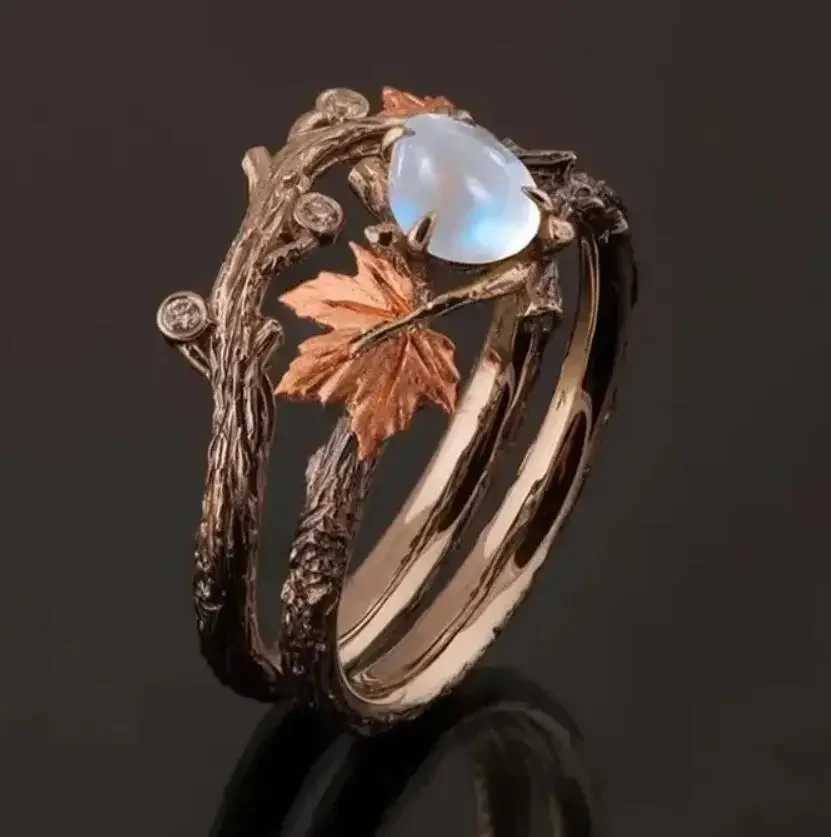 Vintage Golden Branch Mle Ring Double Layer Light Luxury Niche Design Ring Mothers Day Festival GiftXJ250514