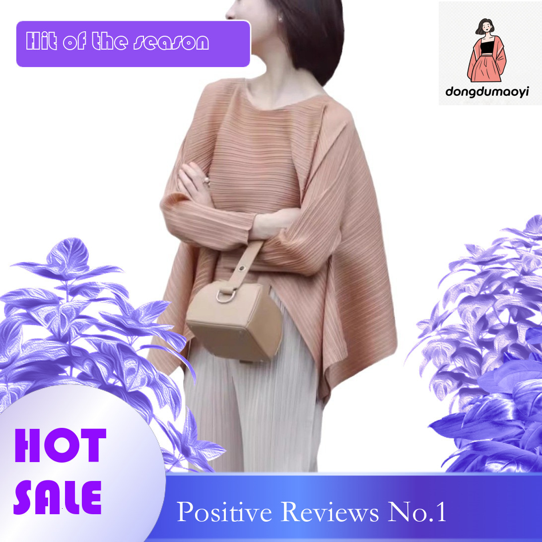 dongdumaoyi Miyake irregular long sleeved top spring and autumn new style round neck slimming pleated t-shirt for women