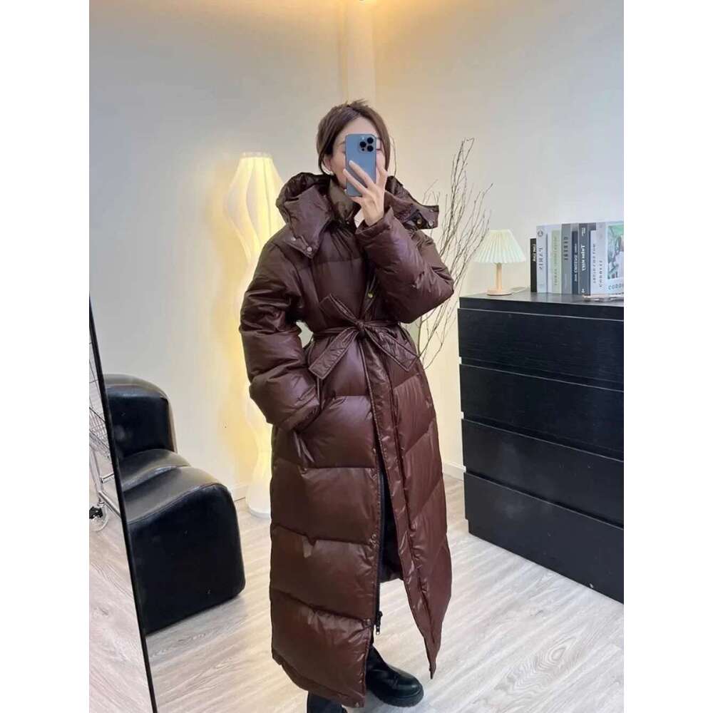 Women's Jacket Women Casual Thick Long Duck Down Puffer Coat Hooded Female Waterproof Parkas With Sashes Outwear
