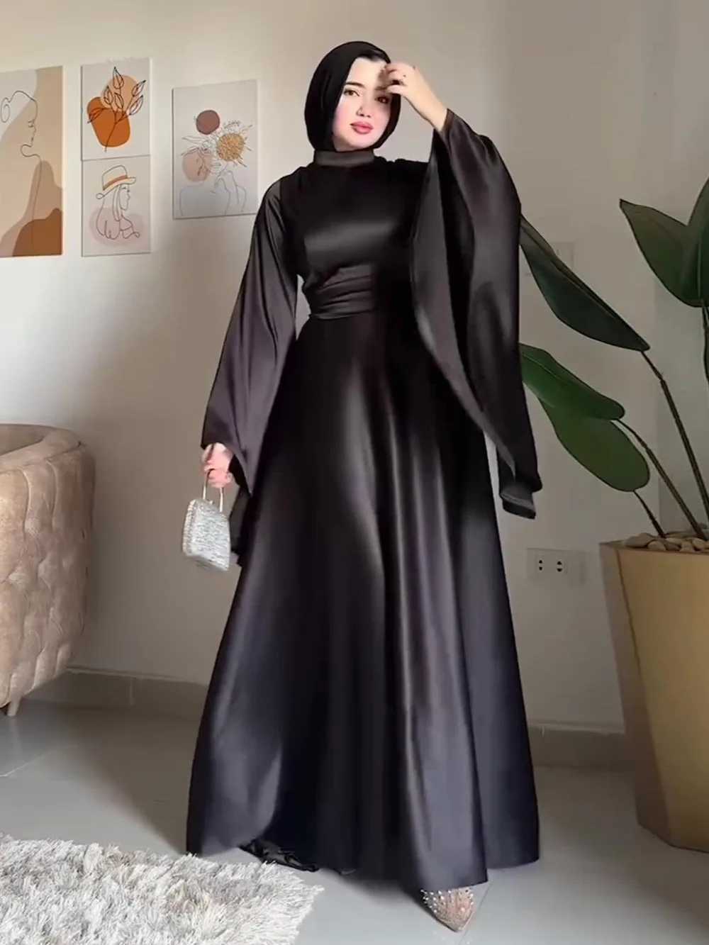 Eid Flare Slve Muslim Abaya Women Dresses Sashes Jalabiya Kaftan Solid Vestidos Arab Long Robe Ramadan Morocco Dubai Abayas X250514