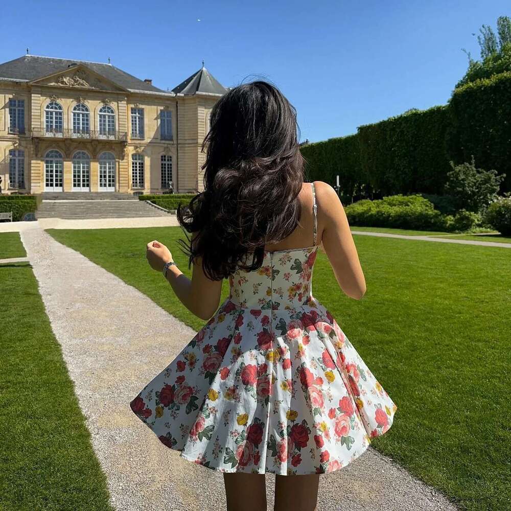 Suninheart Summer Elegant A Line Lovely Floral Print Tulle Skirt Dress Casual Holiday Party Dresses Women New Arrival