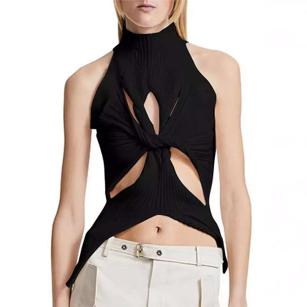 Getspring Women Vest 2025 Spring Summer Sleeveless Hollow Out Kink Irregular Solid Sexy Camis Fashion All Match Short Tops New