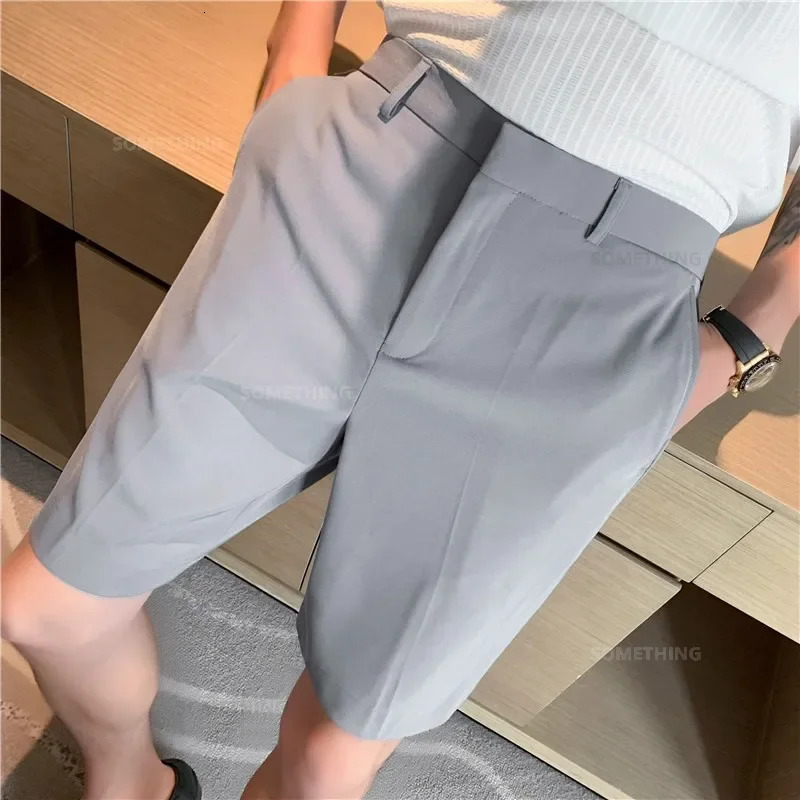 Summer Thin White Shorts Mens Straight Korean Style Fashion Business Solid Color Casual Baggy Suit Shorts Male 250513