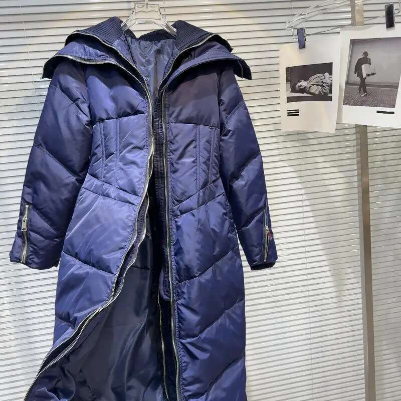Getspring Women Coat 2024 Autumn Winter Fishbone Waist Design Full Sleeve Loose Long Warm Ladies White Duck Down Jacket New