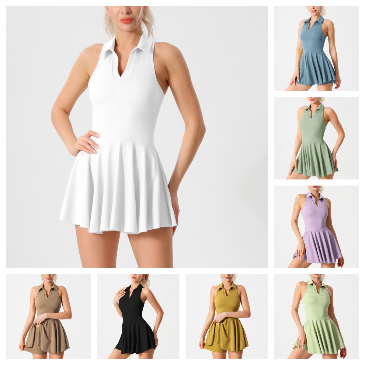 Women skinny one piece tennis dress pads outdoor running gym yoga set badminton athletic short skirt size s-xl