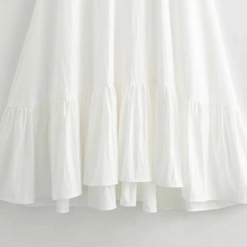 TRAF White Long Dresses 2024 Women Summer Elegant Evening Party Butterfly Midi Dress Ladies Fashion Pleated Slip Dress DressesXJ250514