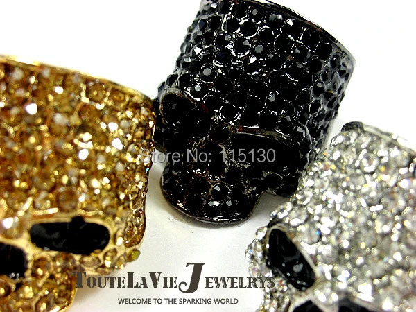 Skull Rings for Men Rock Punk Unisex Crystal Black/Gold Color Biker Ring Male Fashion Jewelry Wholesale 250509