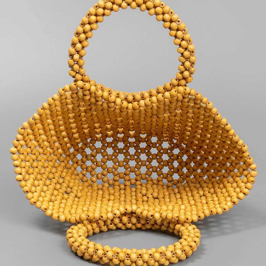 Summer Womens Handwoven Totes Beach Holiday Hollowed-Out Wooden Beaded Bag Fashion Fan Shape Clutch Female Purse And Handbags Z250514