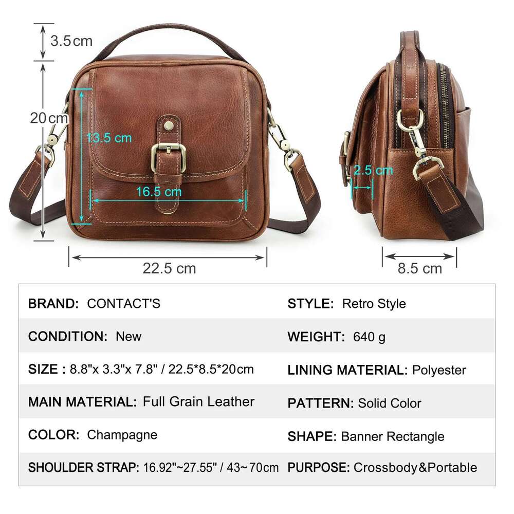 CONTACT'S Genuine Leather Men Small Messenger Bag Male Vintage Shoulder Brown Handbag Flap Travel Crossbody Bags