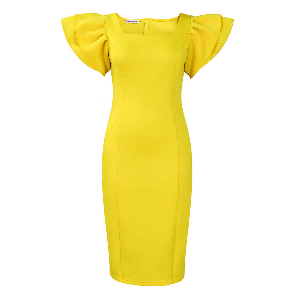 Women's Wear Women's Wear Women's Temperament Commuting Square Neck Ruffle Sleeves Socialite Party Dress