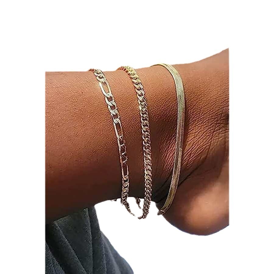 Fashion flat snake chain metal three piece set for chains, women's new versatile foot accessories