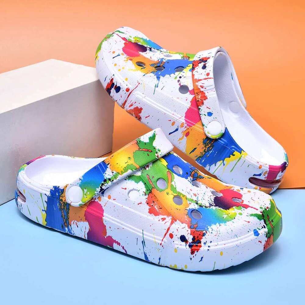 Couple Style Men's and Women's Clogs Slippers Inkjet Pattern Air Cushion Breathable Beach Sandals Outdoor Thick-Soled Mu