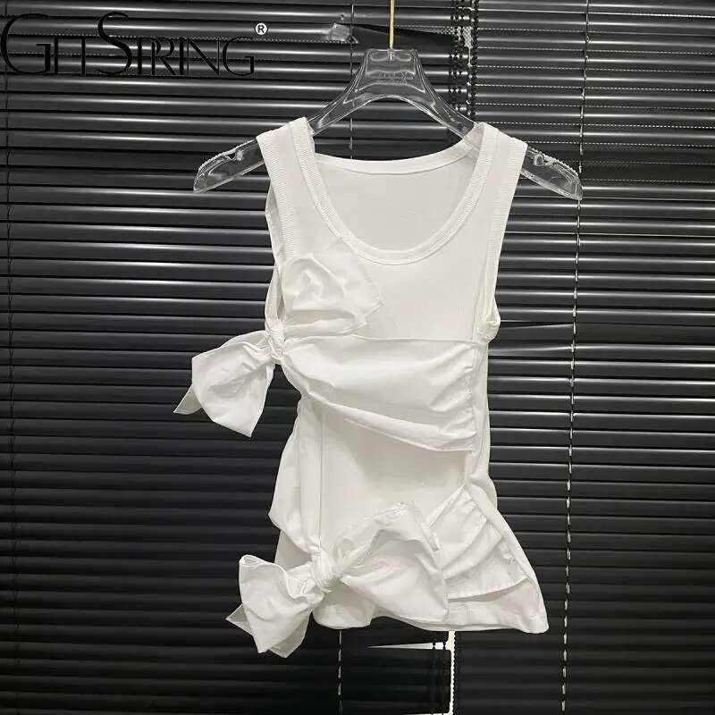 Getspring Women Tanks 2025 Spring Summer Three Dimensional Bow Decorative Sleeveless Slim White Tops All Match Fashion Vest New