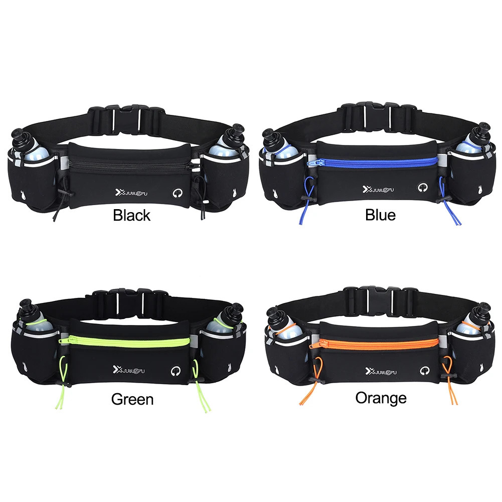 Waist Pack with Bottles Multiple Pockets Fanny Reflective Strip Bag Adjustable Strap for Running Hiking Climbing 250514