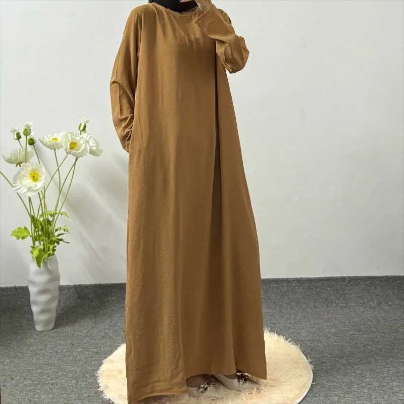 Abaya Muslim Modest Dresses Islamic Clothing Long Slve Solid Loose Casual O-neck Maxi Inner Dress Women Ramadan Prayer Dresses X250514