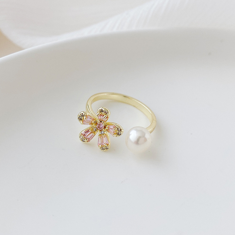 Korean Style Fashion for Women Personalized Pearl Flower Ring Jewelry