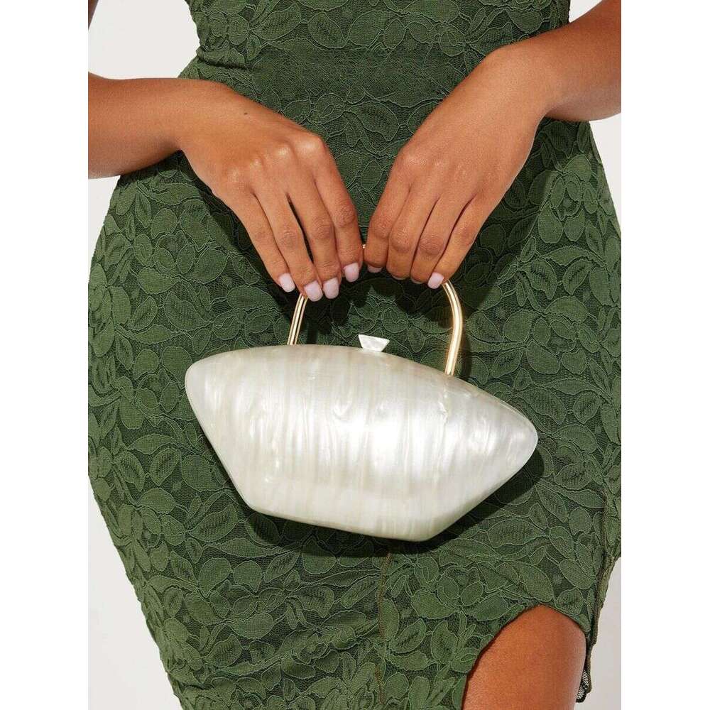 European And American High-End Fashion High-Quality Texture Shell-Like Shell Force Hand-Held Evening Bag Marble-Like Acrylic